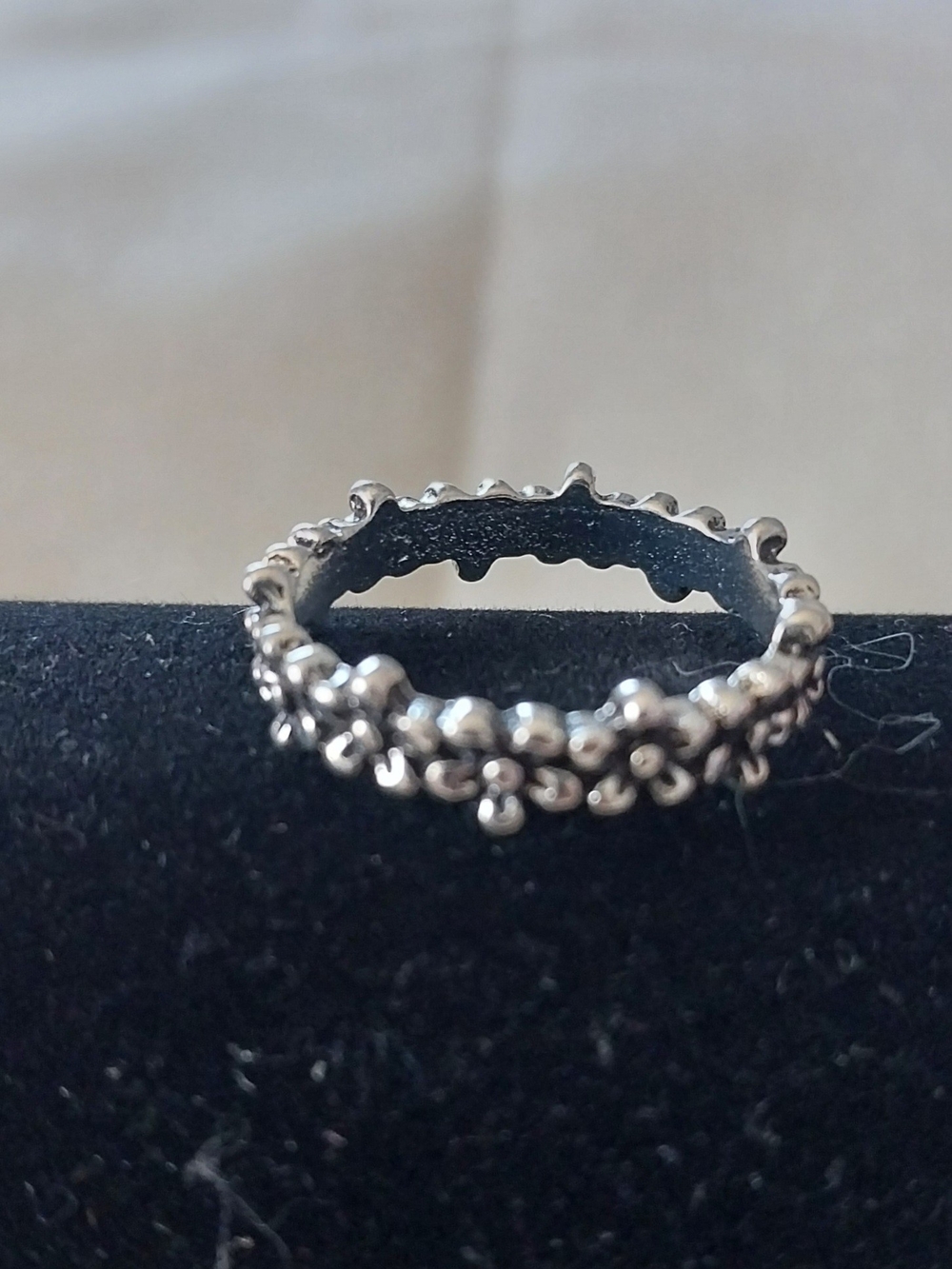 Stackable Beaded Silver Ring